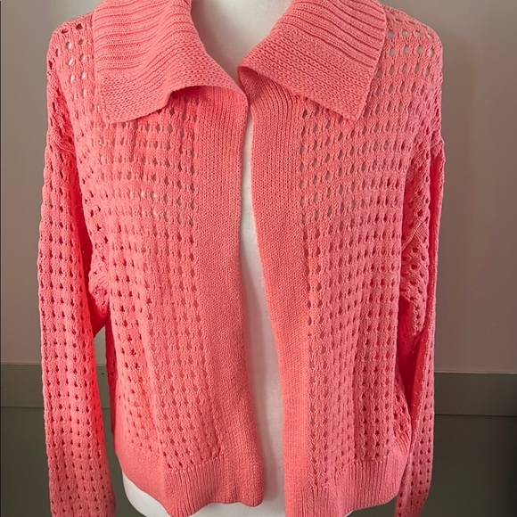 Melon colored knit open cardigan - Picture 1 of 6